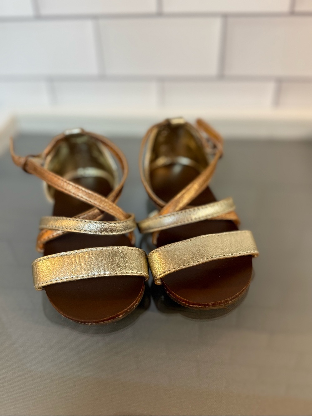 Janie and Jack Gold Strappy Sandals with Crossed Ankle Straps